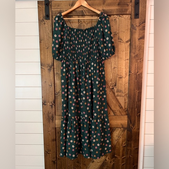 Modcloth Princess Highway green flowers floral dress UK 14/ US 10 NWT smocked - Picture 2 of 6